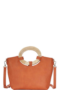 Chic Natural Woven Handle Satchel with Long Strap