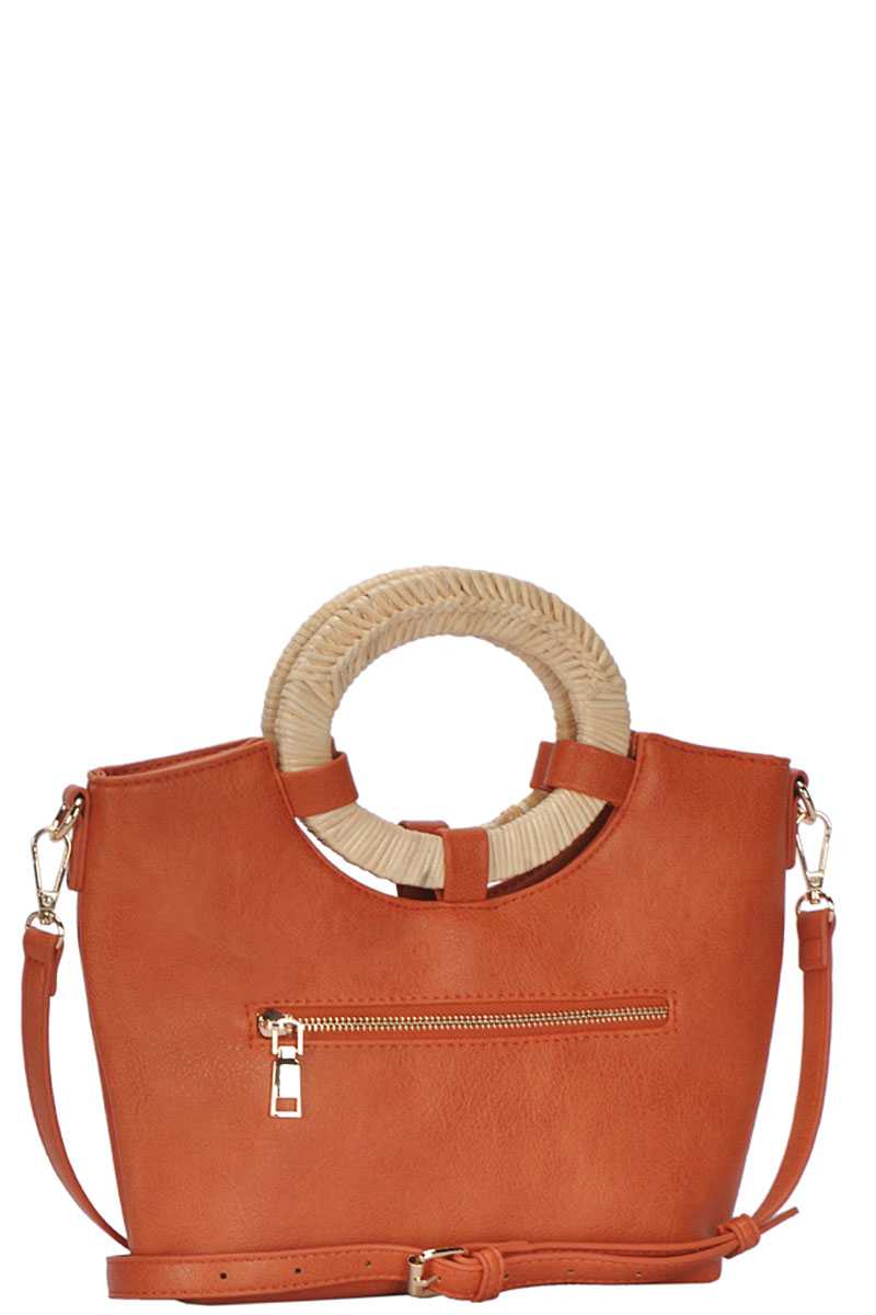 Chic Natural Woven Handle Satchel with Long Strap