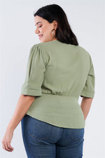 Load image into Gallery viewer, Plus Size V-neck Mock Side Button Peplum Top
