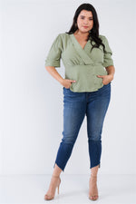 Load image into Gallery viewer, Plus Size V-neck Mock Side Button Peplum Top
