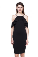 Load image into Gallery viewer, Ruffle Open Shoulder Halter Dress
