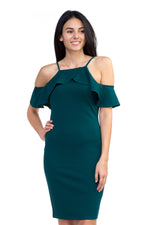 Load image into Gallery viewer, Ruffle Open Shoulder Halter Dress
