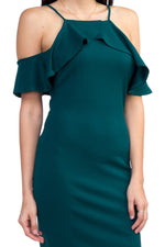 Load image into Gallery viewer, Ruffle Open Shoulder Halter Dress
