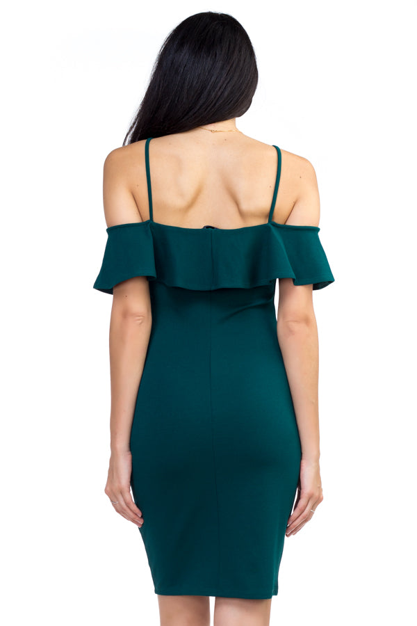 Ruffle Open Shoulder Halter Dress