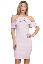 Load image into Gallery viewer, Ruffle Open Shoulder Halter Dress
