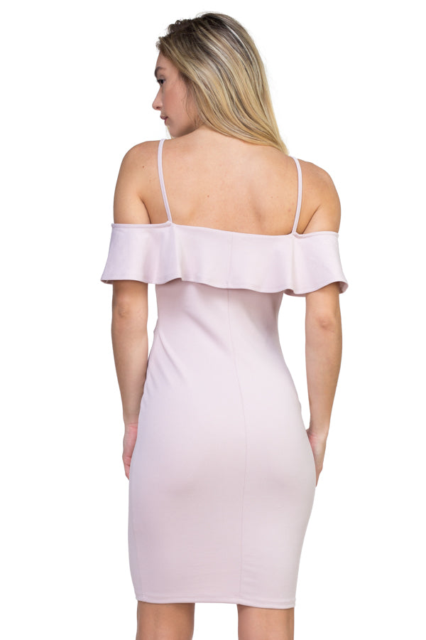 Ruffle Open Shoulder Halter Dress