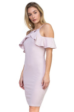 Load image into Gallery viewer, Ruffle Open Shoulder Halter Dress
