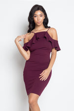 Load image into Gallery viewer, Ruffle Open Shoulder Halter Dress
