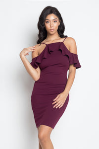 Ruffle Open Shoulder Halter Dress