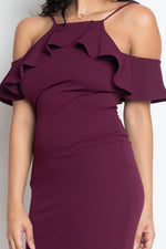 Load image into Gallery viewer, Ruffle Open Shoulder Halter Dress
