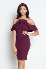 Load image into Gallery viewer, Ruffle Open Shoulder Halter Dress
