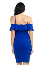 Load image into Gallery viewer, Ruffle Open Shoulder Halter Dress
