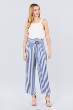 Load image into Gallery viewer, Straight Neck Waist Belted Stripe Long Jumpsuit
