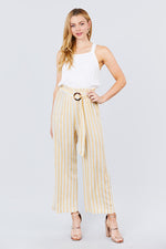 Load image into Gallery viewer, Straight Neck Waist Belted Stripe Long Jumpsuit
