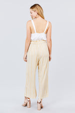 Load image into Gallery viewer, Straight Neck Waist Belted Stripe Long Jumpsuit
