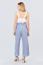 Load image into Gallery viewer, Straight Neck Waist Belted Stripe Long Jumpsuit
