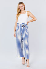 Load image into Gallery viewer, Straight Neck Waist Belted Stripe Long Jumpsuit
