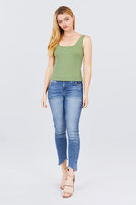 Load image into Gallery viewer, Sleeveless Double Scoop Neck Lace Trim Detail Pointelle Knit Top
