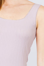 Load image into Gallery viewer, Sleeveless Double Scoop Neck Lace Trim Detail Pointelle Knit Top
