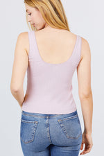 Load image into Gallery viewer, Sleeveless Double Scoop Neck Lace Trim Detail Pointelle Knit Top
