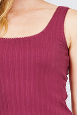 Load image into Gallery viewer, Sleeveless Double Scoop Neck Lace Trim Detail Pointelle Knit Top
