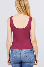 Load image into Gallery viewer, Sleeveless Double Scoop Neck Lace Trim Detail Pointelle Knit Top
