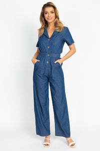 Button Front Elasticized Waist Jumpsuit