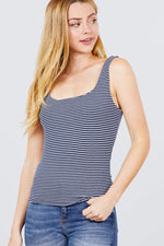 Load image into Gallery viewer, Sleeveless Double Scoop Neck Stripe Rib Knit Top
