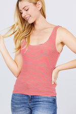 Load image into Gallery viewer, Sleeveless Double Scoop Neck Stripe Rib Knit Top
