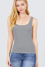 Load image into Gallery viewer, Sleeveless Double Scoop Neck Stripe Rib Knit Top
