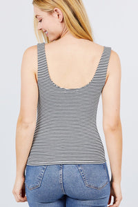 Sleeveless Double Scoop Neck Stripe Rib Knit Top