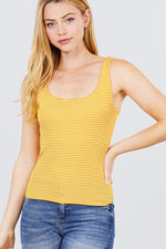 Load image into Gallery viewer, Sleeveless Double Scoop Neck Stripe Rib Knit Top
