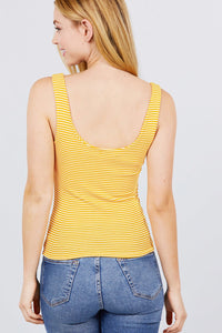 Sleeveless Double Scoop Neck Stripe Rib Knit Top