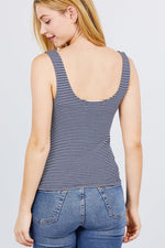 Load image into Gallery viewer, Sleeveless Double Scoop Neck Stripe Rib Knit Top
