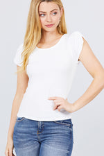 Load image into Gallery viewer, Short Tulip Puff Sleeve Round Neck Rib Knit Top
