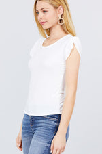 Load image into Gallery viewer, Short Tulip Puff Sleeve Round Neck Rib Knit Top
