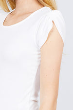 Load image into Gallery viewer, Short Tulip Puff Sleeve Round Neck Rib Knit Top
