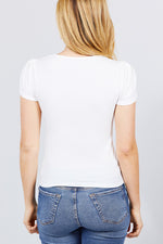 Load image into Gallery viewer, Short Tulip Puff Sleeve Round Neck Rib Knit Top
