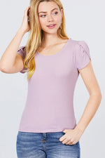 Load image into Gallery viewer, Short Tulip Puff Sleeve Round Neck Rib Knit Top
