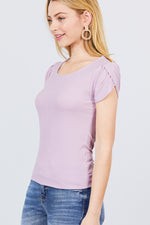 Load image into Gallery viewer, Short Tulip Puff Sleeve Round Neck Rib Knit Top
