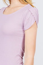 Load image into Gallery viewer, Short Tulip Puff Sleeve Round Neck Rib Knit Top
