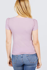 Load image into Gallery viewer, Short Tulip Puff Sleeve Round Neck Rib Knit Top
