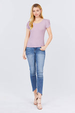 Load image into Gallery viewer, Short Tulip Puff Sleeve Round Neck Rib Knit Top
