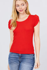 Load image into Gallery viewer, Short Tulip Puff Sleeve Round Neck Rib Knit Top
