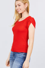 Load image into Gallery viewer, Short Tulip Puff Sleeve Round Neck Rib Knit Top
