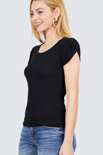 Load image into Gallery viewer, Short Tulip Puff Sleeve Round Neck Rib Knit Top
