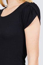 Load image into Gallery viewer, Short Tulip Puff Sleeve Round Neck Rib Knit Top
