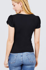 Load image into Gallery viewer, Short Tulip Puff Sleeve Round Neck Rib Knit Top
