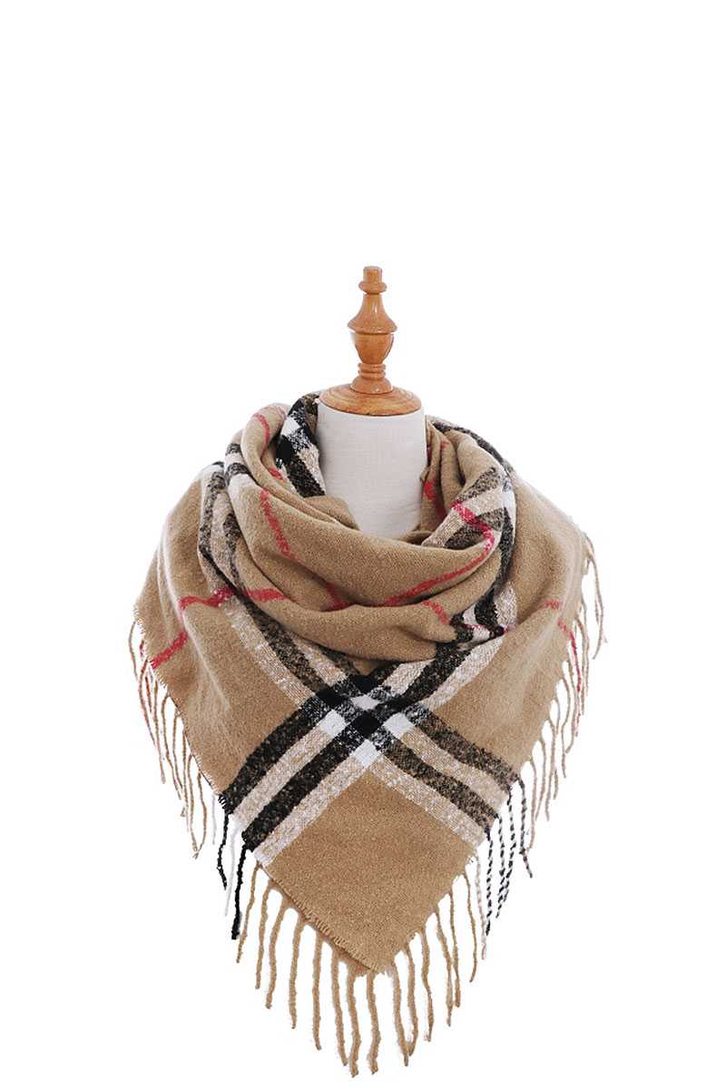 Modern Check Square Scarf with Fringe