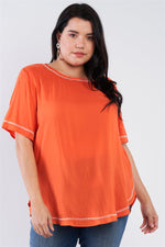 Load image into Gallery viewer, Plus Size Embroidered Hem Short Sleeve Top
